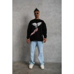 Erkek Güvercin Baskılı üç iplik Bisiklet Yaka ipamuklu Sweatshirt - Görsel 2