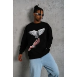 Erkek Güvercin Baskılı üç iplik Bisiklet Yaka ipamuklu Sweatshirt - Görsel 5