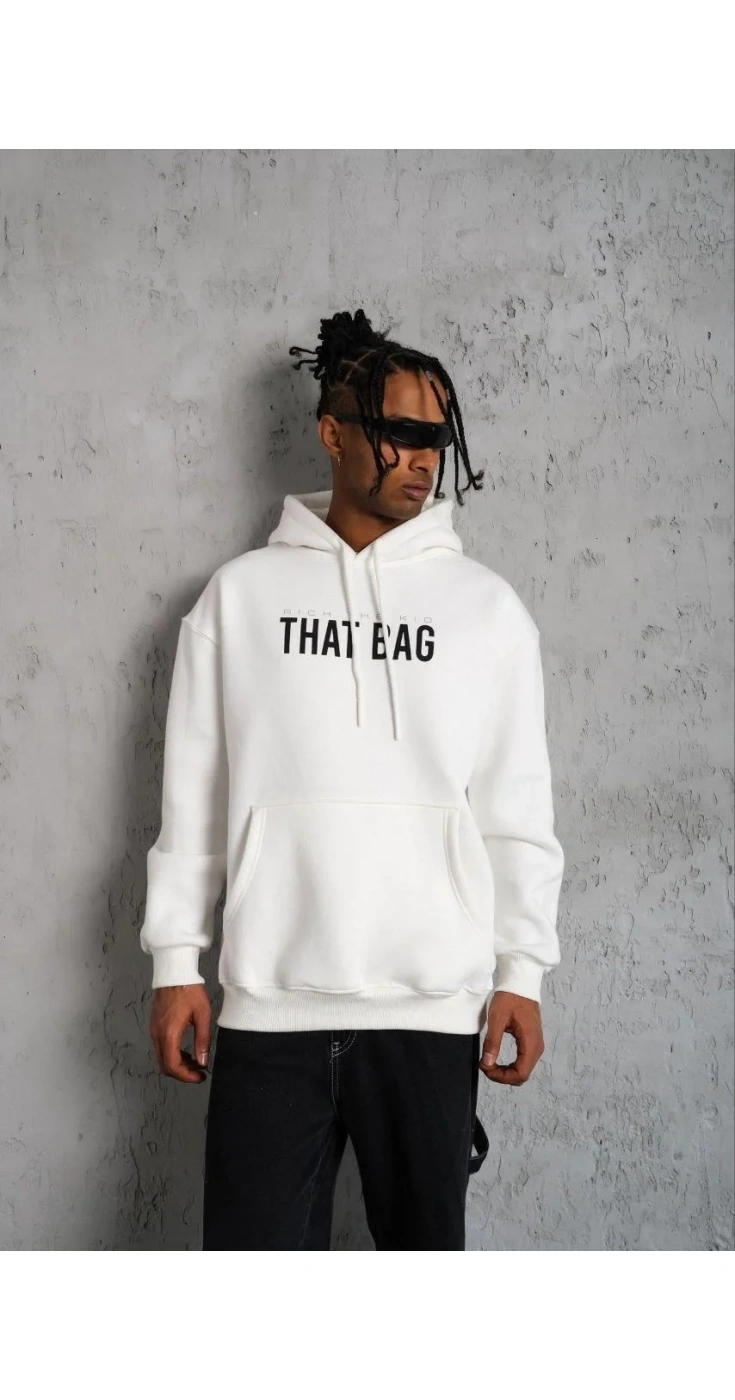 Erkek Kanguru Cep Baskılı Kapüşonlu üç iplik pamuklu Sweatshirt