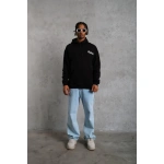 Erkek Kapüşonlu Kanguru Cepli Sweatshirt 3 İplik Pamuklu Baskılı Hoodie - Görsel 4