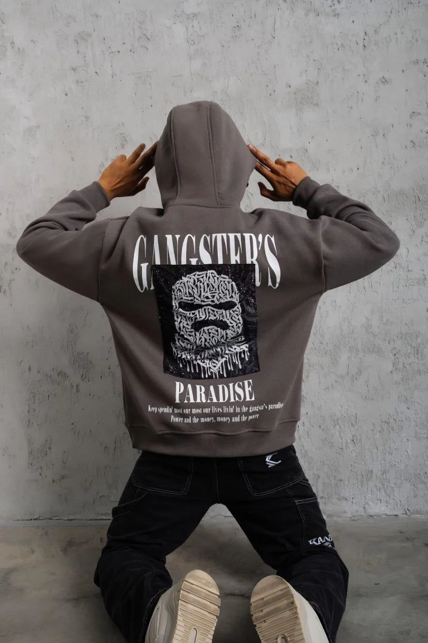 erkek-paradise-baskili-kapusonlu-sweat-gri-119932173-sw853sh1280 Erkek 3 İplik Pamuklu Baskılı Kapüşonlu Cepli Sweatshirt Hoodie - Görsel 1