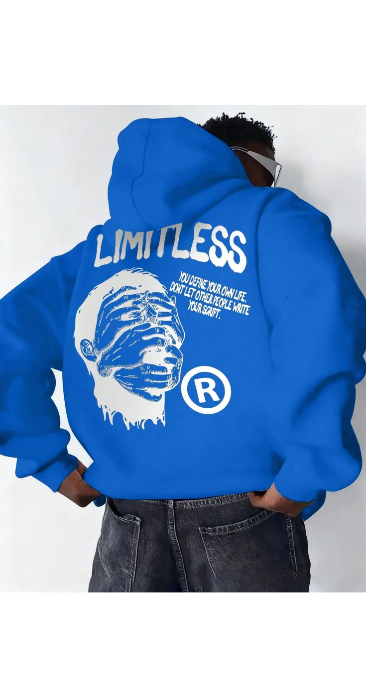 Erkek Baskılı Kapüşonlu Hoodie 3 İplik İçi Pamuklu Kanguru Cepli