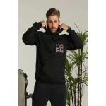 Erkek Oversize Üç İplik Kapüşonlu Sweatshirt –Sırt ve Ön Baskılı Kanguru Cepli
