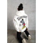 Erkek 3 İplik Pamuklu Kapüşonlu Kanguru Cepli Baskılı Oversize Sweatshirt - Görsel 4