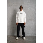 Erkek 3 İplik Pamuklu Kapüşonlu Kanguru Cepli Baskılı Oversize Sweatshirt - Görsel 5