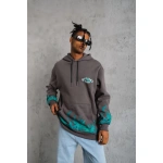 Erkek Üç İplik Pamuklu Alev Baskılı Kapüşonlu hoodie Sweatshirt - Görsel 2