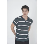 Erkek Yakalı tişort Slim Fit Dokuma Çizgili Kısa kol T-Shirt