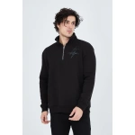 Erkek Yarım Fermuarlı Baskılı üç iplik pamuklu sweatshirt - Görsel 2