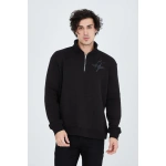 Erkek Yarım Fermuarlı Baskılı üç iplik pamuklu sweatshirt - Görsel 7