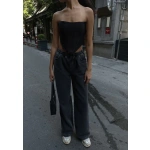 Kadın Arkadan Yırtmaçlı Jeans Kot Palazzo Pantolon