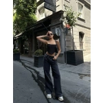 Kadın Arkadan Yırtmaçlı Jeans Kot Palazzo Pantolon - Görsel 2