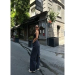 Kadın Arkadan Yırtmaçlı Jeans Kot Palazzo Pantolon - Görsel 7
