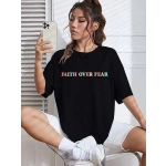 Kadın Baskılı T-Shirt Kısa Kol Bisiklet Yaka Ovarsize Rahat Kalıp Tişört - Görsel 3