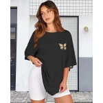 Kadın Baskılı T-Shirt Kısa Kol Bisiklet Yaka Ovarsize Rahat Kalıp Tişört - Görsel 2
