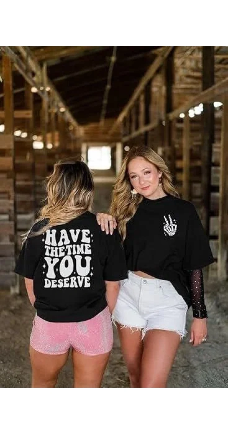 Kadın Baskılı T-Shirt Kısa Kol Bisiklet Yaka Ovarsize Rahat Kalıp Tişört