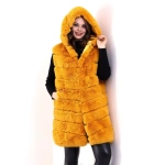 Kadın Kapüşonlu Peluş Kürk Yelek Premium Kalite Tam Astarlı Uzun Model - Görsel 7