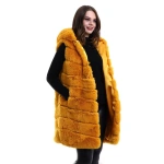 Kadın Kapüşonlu Peluş Kürk Yelek Premium Kalite Tam Astarlı Uzun Model - Görsel 2