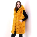 Kadın Kapüşonlu Peluş Kürk Yelek Premium Kalite Tam Astarlı Uzun Model - Görsel 6