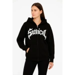 Kadın Kapüşonlu 3 İplik Şardonlu Önü Baskılı Fermuarlı Oversize Sweatshirt - Görsel 4
