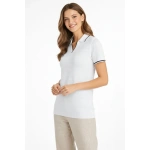 Kadın Yazlık Dokuma Triko Tişört Düğmesiz Polo Yaka Kısa Kol T-Shirt - Görsel 2