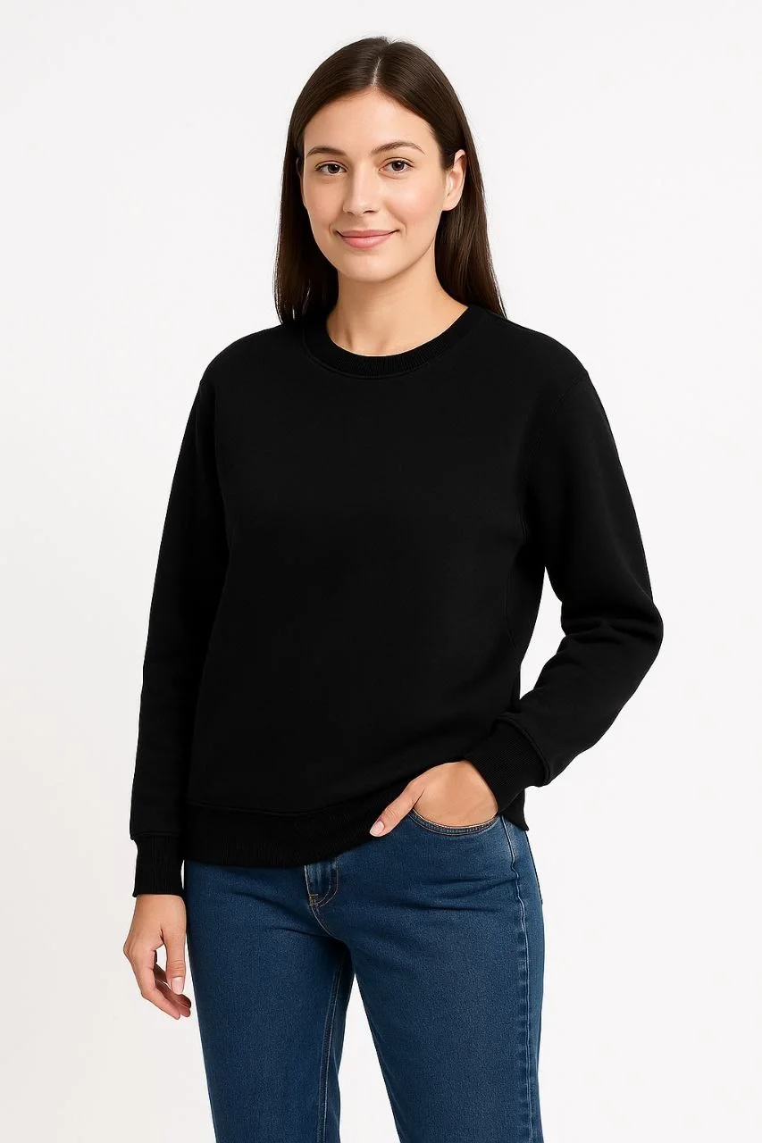 kadin-uc-iplik-duz-bisiklet-yaka-sweatshirt-siyah-44713027-sw853sh1280 Kadın 3 İplik Pamuklu Düz Bisiklet Yaka SweatShirt - Görsel 1