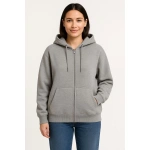 Kadın 3 İplik Pamuklu Kapüşonlu Tam Fermuarlı Kanguru Cepli Sweatshirt Hoodie -