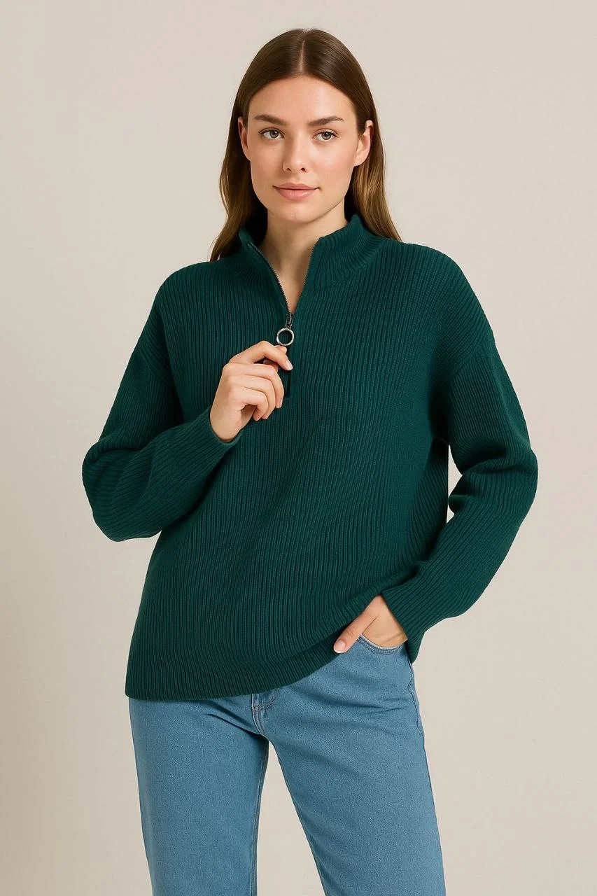 kadin-yarim-fermuarli-triko-kazak-selanik-orgu-dik-yaka-pamuklu-dokuma-oversize-uzun-kollu-kislik-model-haki-26497127-sw853sh1280 KADIN Yarım Fermuarlı Triko Kazak Selanik Örgü Dik Yaka Pamuklu Dokuma Oversize - Görsel 1