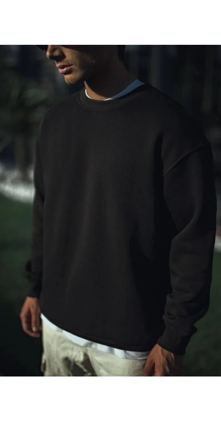 Erkek pamuklu Bisiklet Yaka 3 İplik Basic SweatShirt