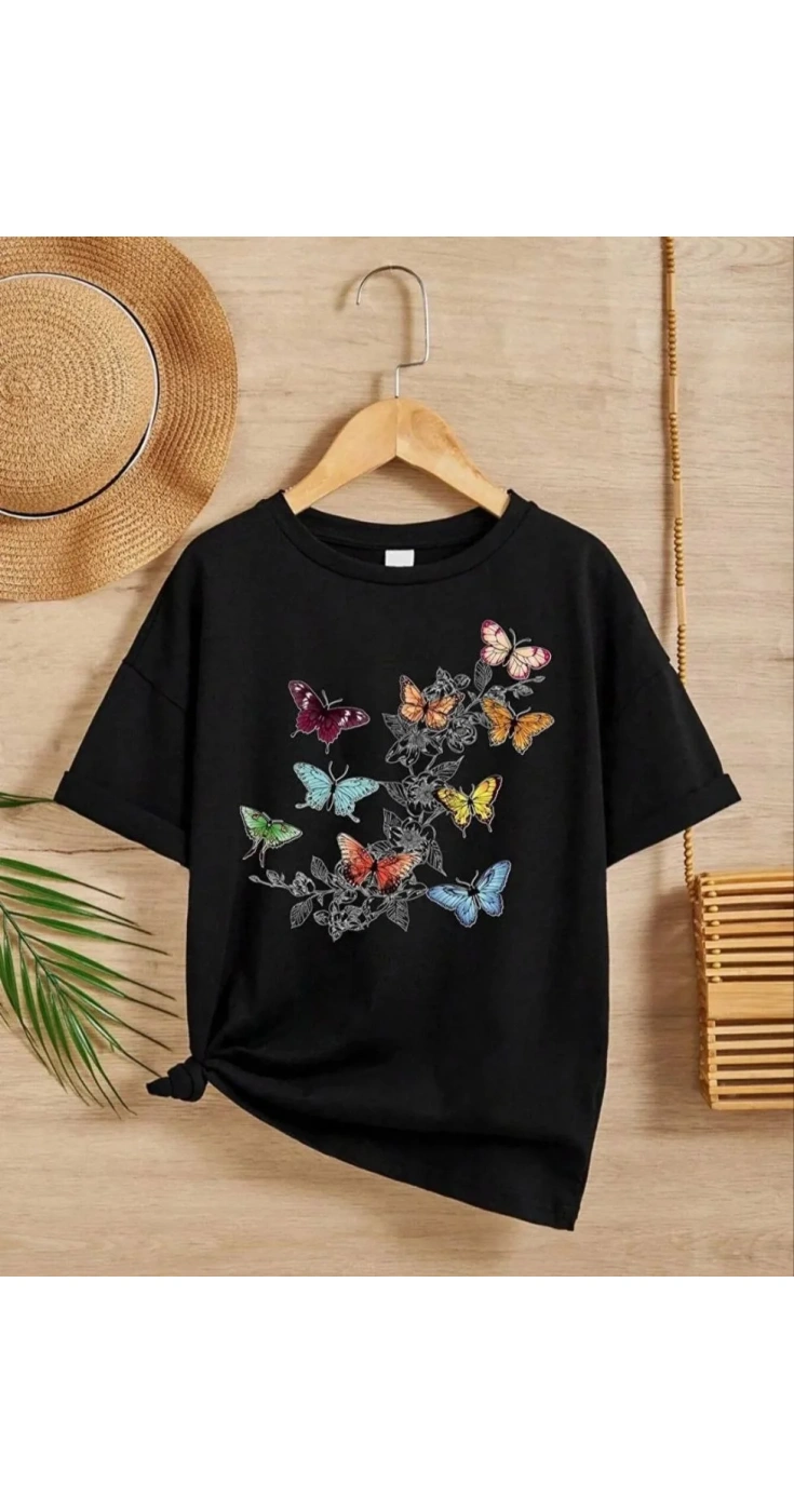 Kız Çocuk Bisiklet Yaka Baskılı T-Shirt