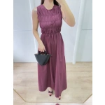 Kadın Kolsuz Göğüs Lastıklı %100 Poplin Uzun Elbise - Görsel 7