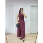 Kadın Kolsuz Göğüs Lastıklı %100 Poplin Uzun Elbise - Görsel 4