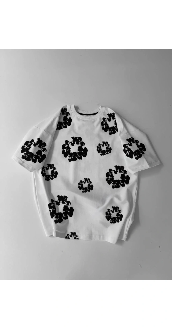 Erkek Tişört Ön ve Arka Baskılı Oversize Bisiklet Yaka T-shirt