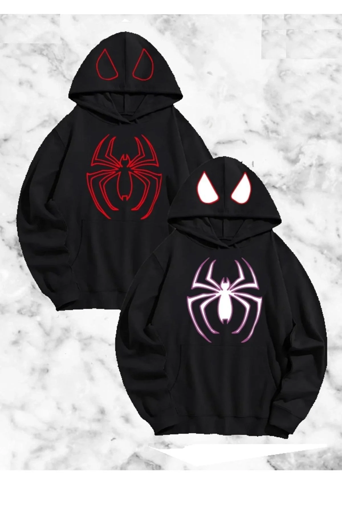 orumcek-baskili-sevgili-cift-kombini-kapusonlu-sweatshirt-hodie-siyah-52608420-sw1200sh1800 Örümcek Baskılı Sevgili Çift Kombini Kapüşonlu Sweatshirt & Hodie - Görsel 1