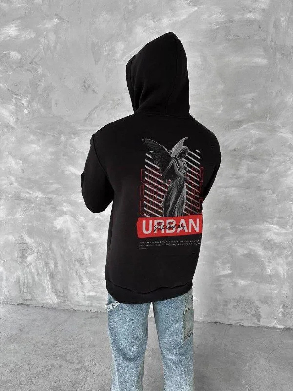 oversize-uc-iplik-kapsonlu-sweatshirt-siyah-15667673-sw600sh800 Erkek Kapüşonlu Kanguru Cepli Sweatshirt 3 İplik Pamuklu Baskılı Hoodie - Görsel 1