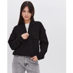 Kadın 3 iplik Oversize Yarım Farmuarlı Yakalı Basic SweatShirt - Görsel 3