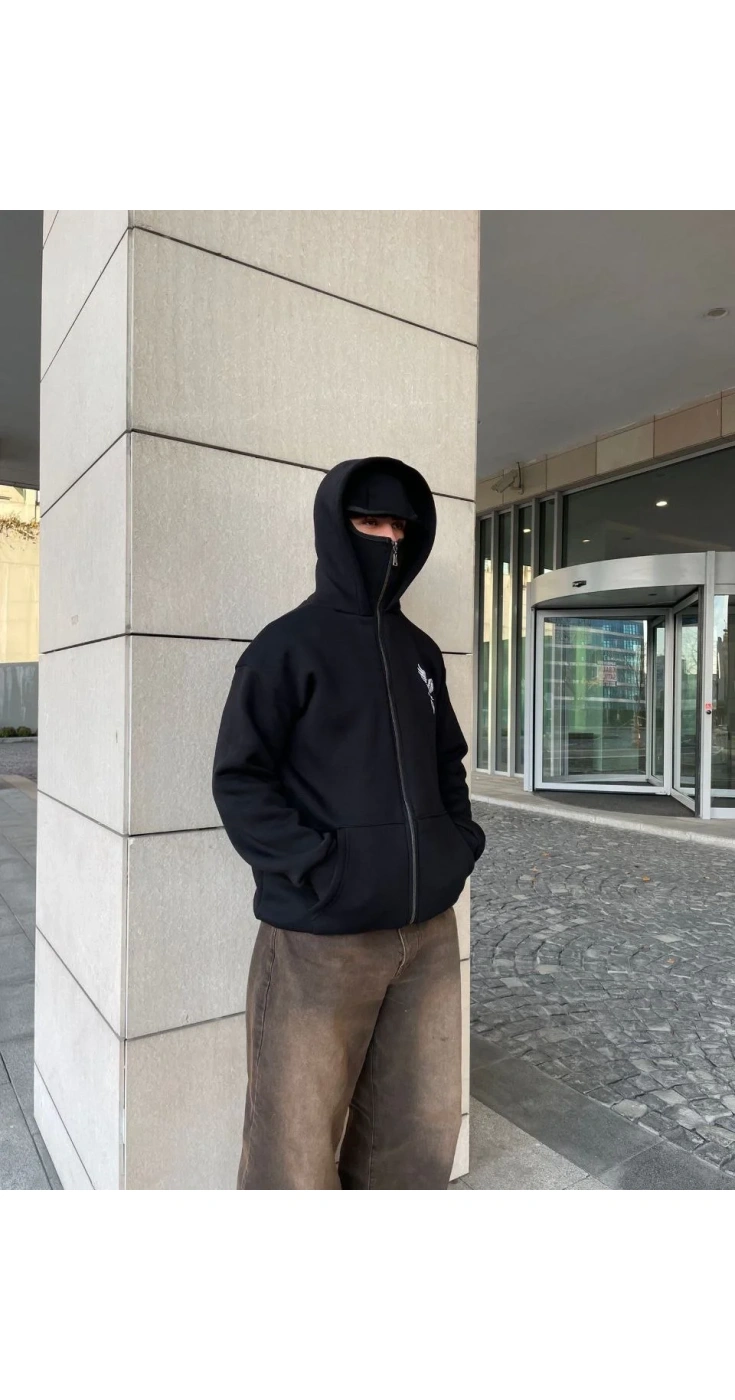 Erkek 3 iplik Samuray kapüşonlu ZIP Fermuarlı SweatShirt