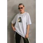 Kadın Baskılı T-Shirt Kısa Kol Bisiklet Yaka  Ovarsize Rahat Kalıp Günlük Tişört - Görsel 6