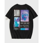 Kadın Baskılı T-Shirt Kısa Kol Bisiklet Yaka Ovarsize Rahat Kalıp Tişört