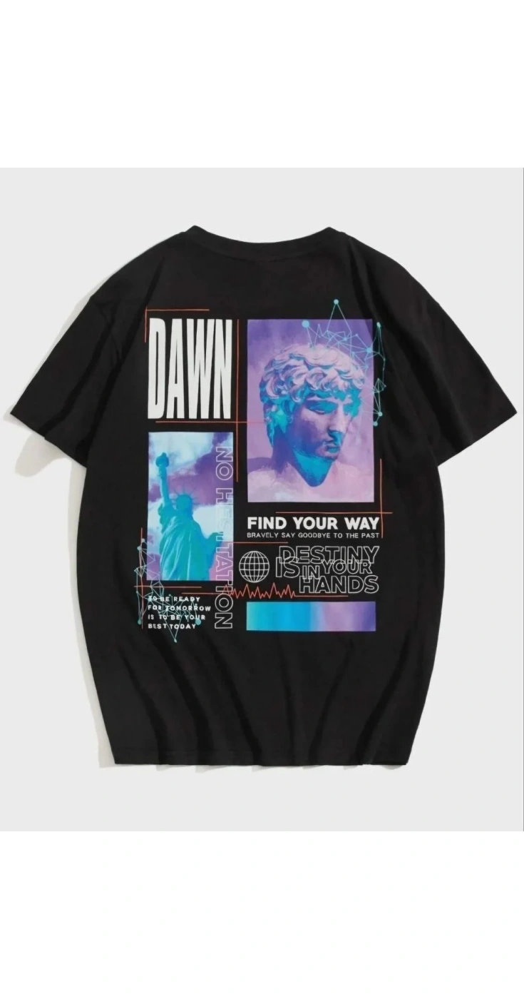 Kadın Baskılı T-Shirt Kısa Kol Bisiklet Yaka Ovarsize Rahat Kalıp Tişört
