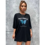 Kadın kelebek Baskılı Oversize kısa kol T-Shirt - Görsel 4