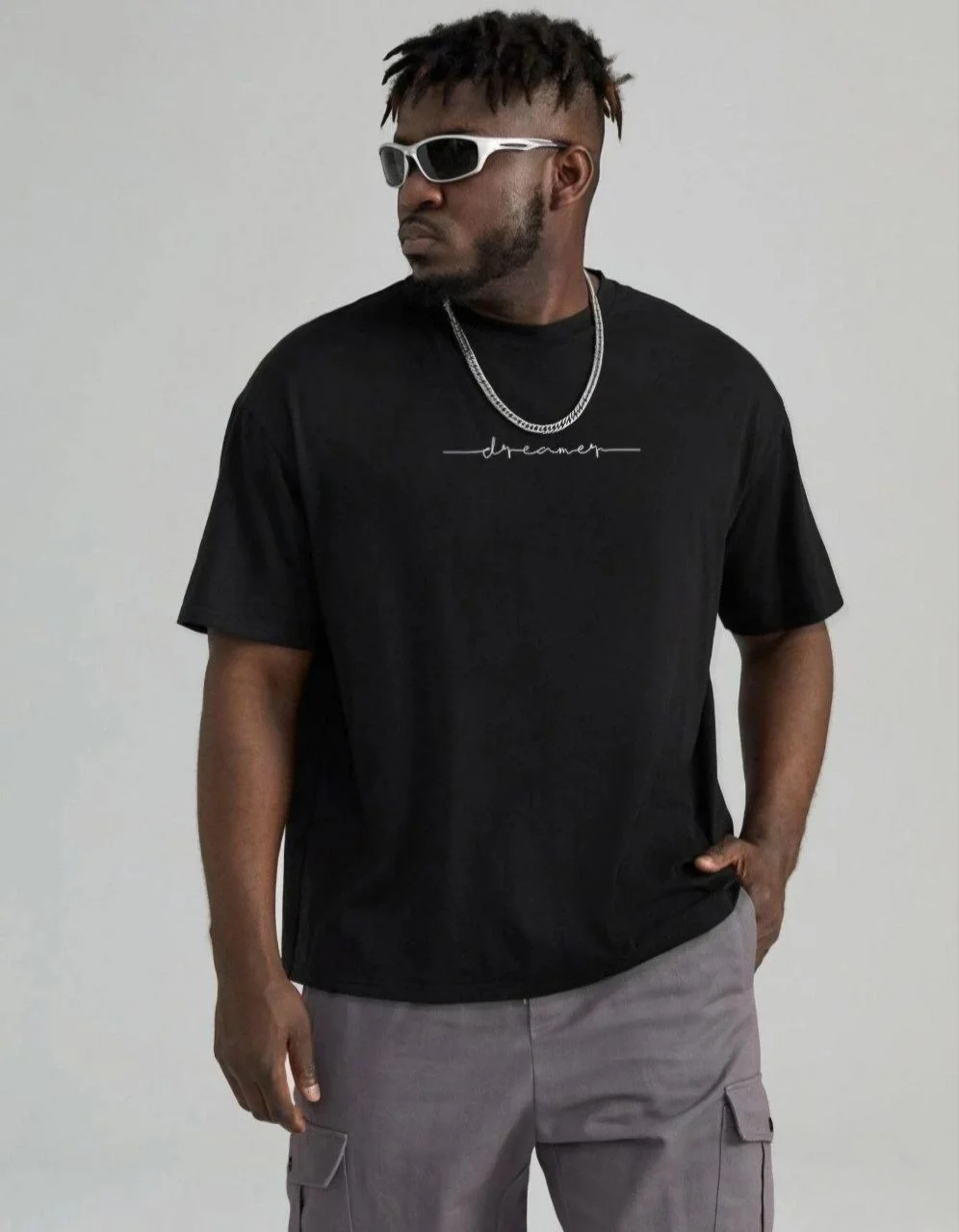 unisex-baskili-oversize-t-shirt-siyah-96056452-sw996sh1280 Erkek Baskılı T-Shirt Kısa Kol Bisiklet Yaka Regular Fit Rahat Kalıp Tişört - Görsel 1