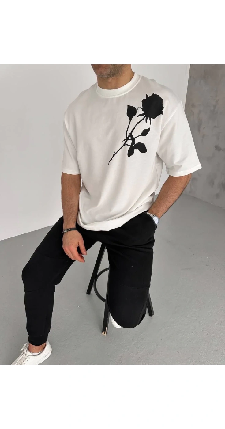 Erkek Tişort Bisiklet Yaka Baskılı Kısa kol T-Shirt