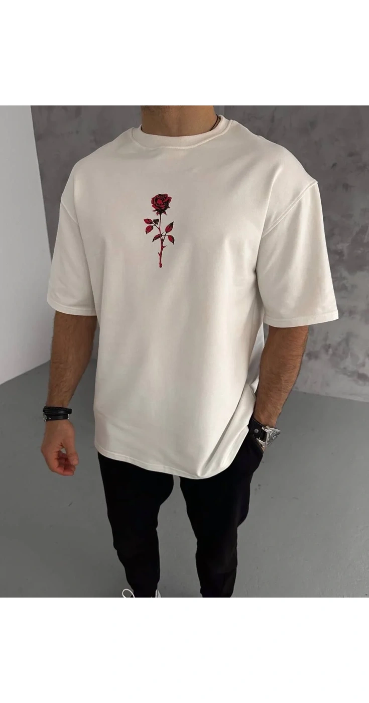 ERKEK Bisiklet Yaka Baskılı Oversize Kısa kol  T-Shirt