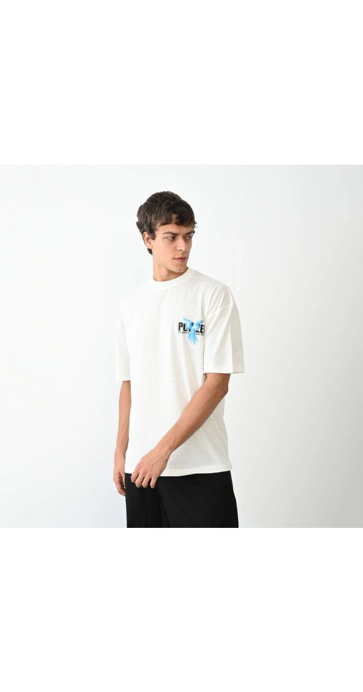 Erkek Baskılı T-Shirt Kısa Kol Bisiklet Yaka Regular Fit Rahat Kalıp Günlük Tişört