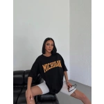 Kadın Baskılı T-Shirt Kısa Kol Bisiklet Yaka  Ovarsize Rahat Kalıp Günlük Tişört