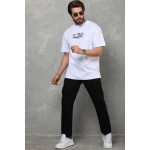 Erkek Bisiklet Yaka Baskılı Oversize T-Shirt - Görsel 4