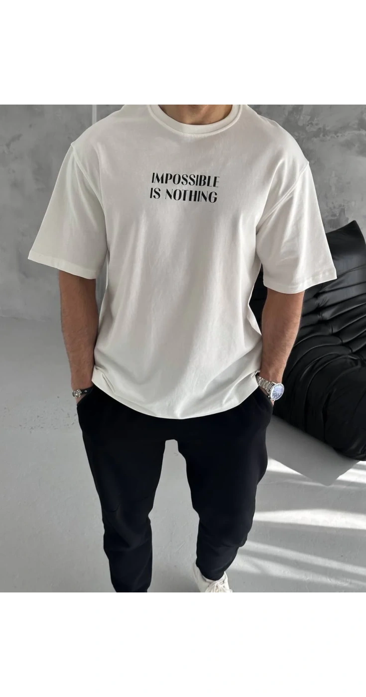 ERKEK Bisiklet Yaka Baskılı Oversize  Kısa kol T-Shirt