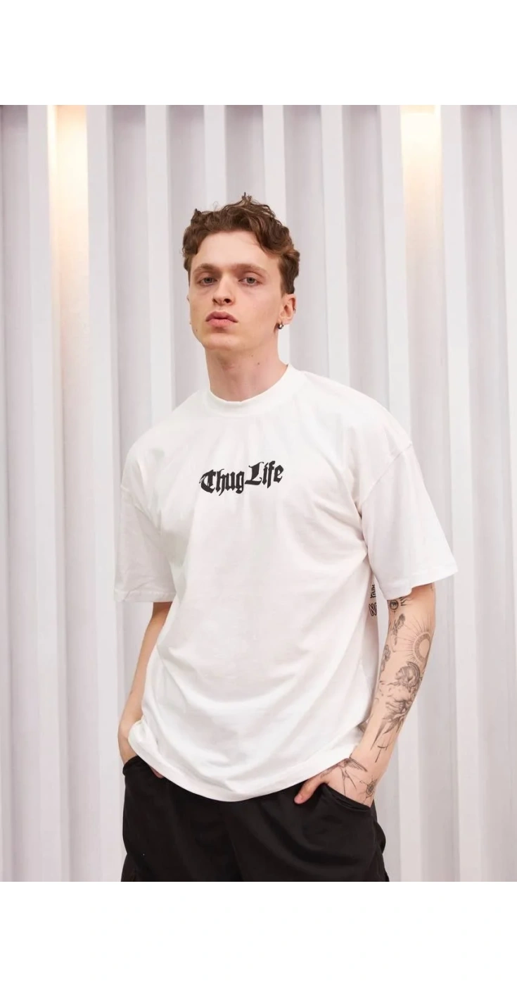 ERKEK Bisiklet Yaka Baskılı Oversize Kısa kol  T-Shirt