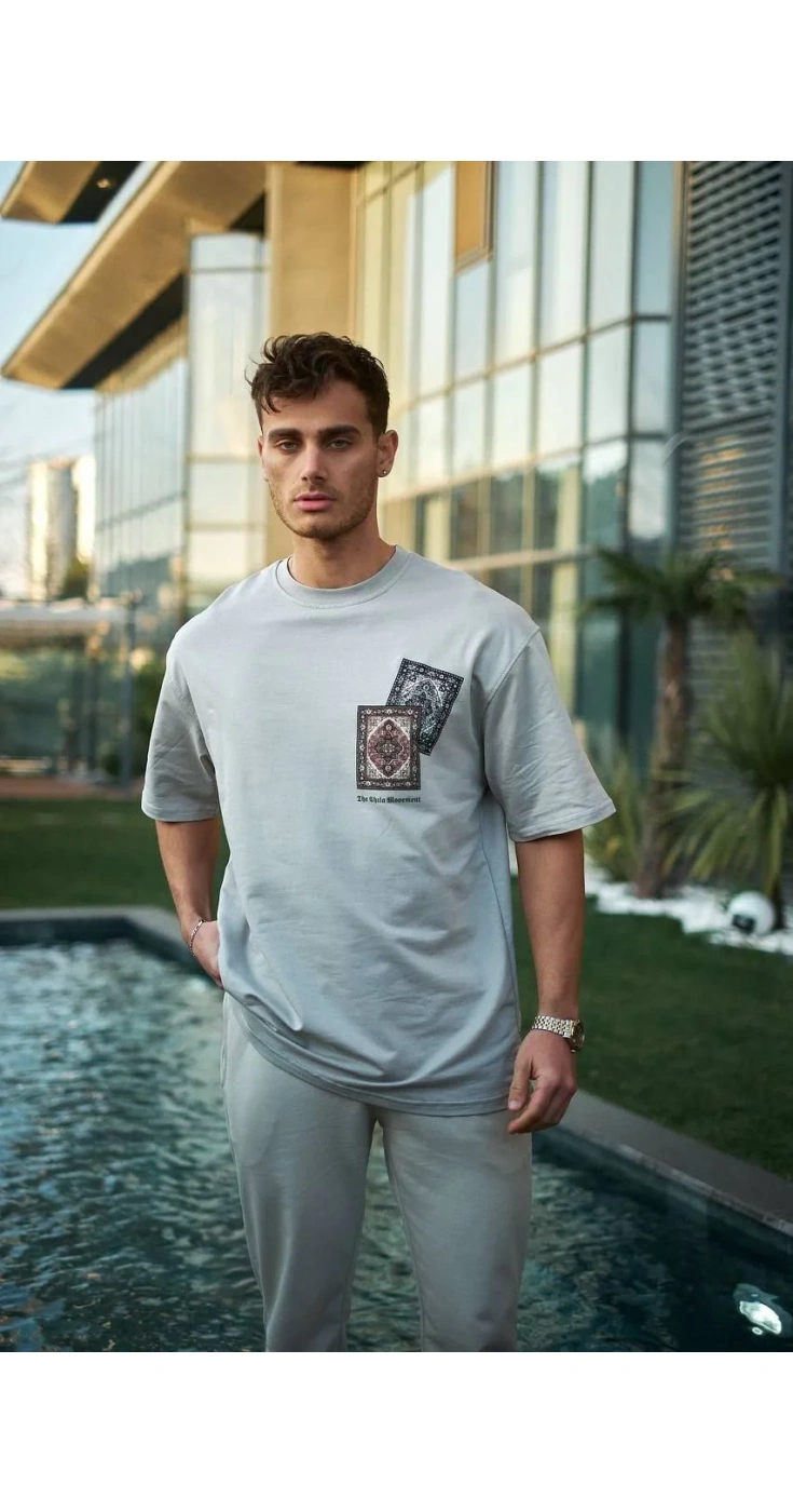 ERKEK Bisiklet Yaka kilim Baskılı  Kısa kol Oversize T-Shirt