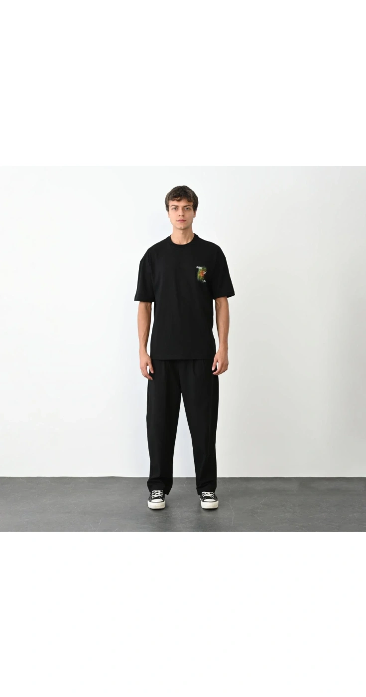 Erkek Baskılı T-Shirt Kısa Kol Bisiklet Yaka Regular Fit Rahat Kalıp Günlük Tişört